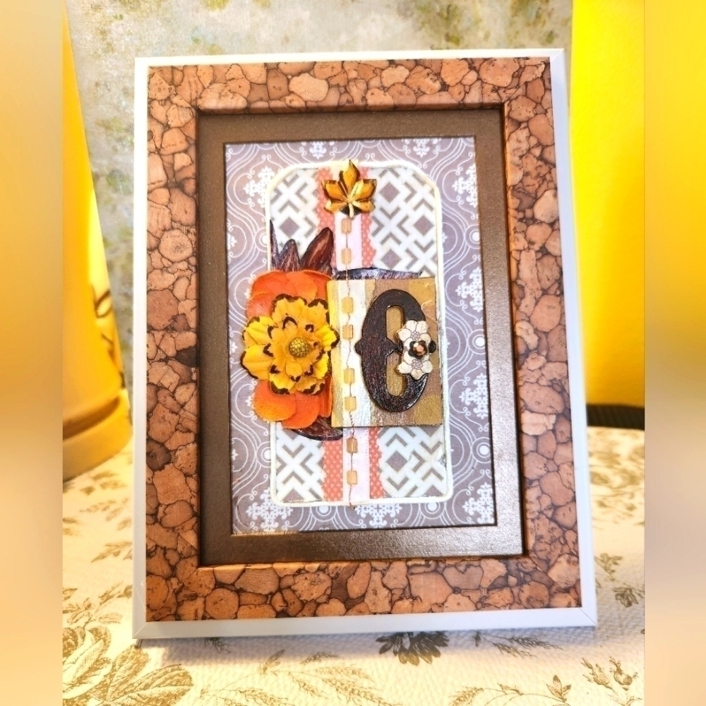Handcrafted 3D Initials "O" Framed Design w/ Gift Card-wall hang/stand display.